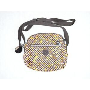 Kipling Bag Callie Crossbody Handbag Purse Black Diagonal Stripe Zip Pocket